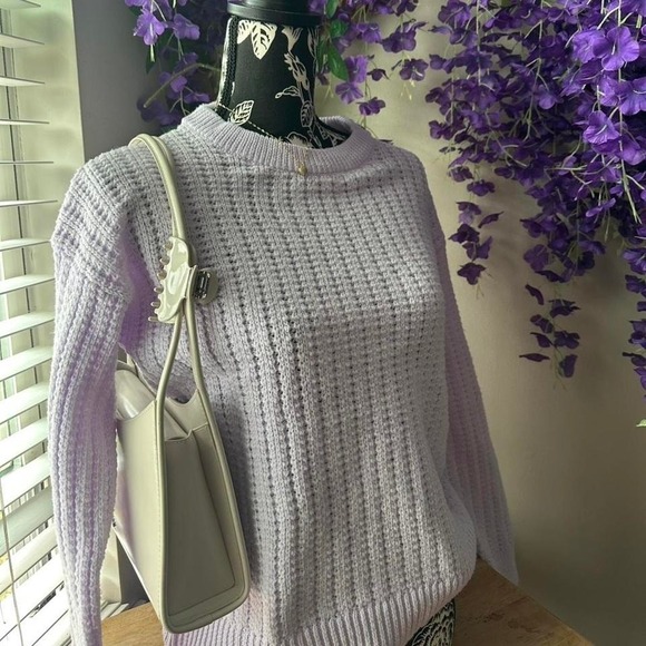 Lavender Chunky Knit Sweater XS Time and Tru Soft Ribbed Crewneck - Picture 2 of 4